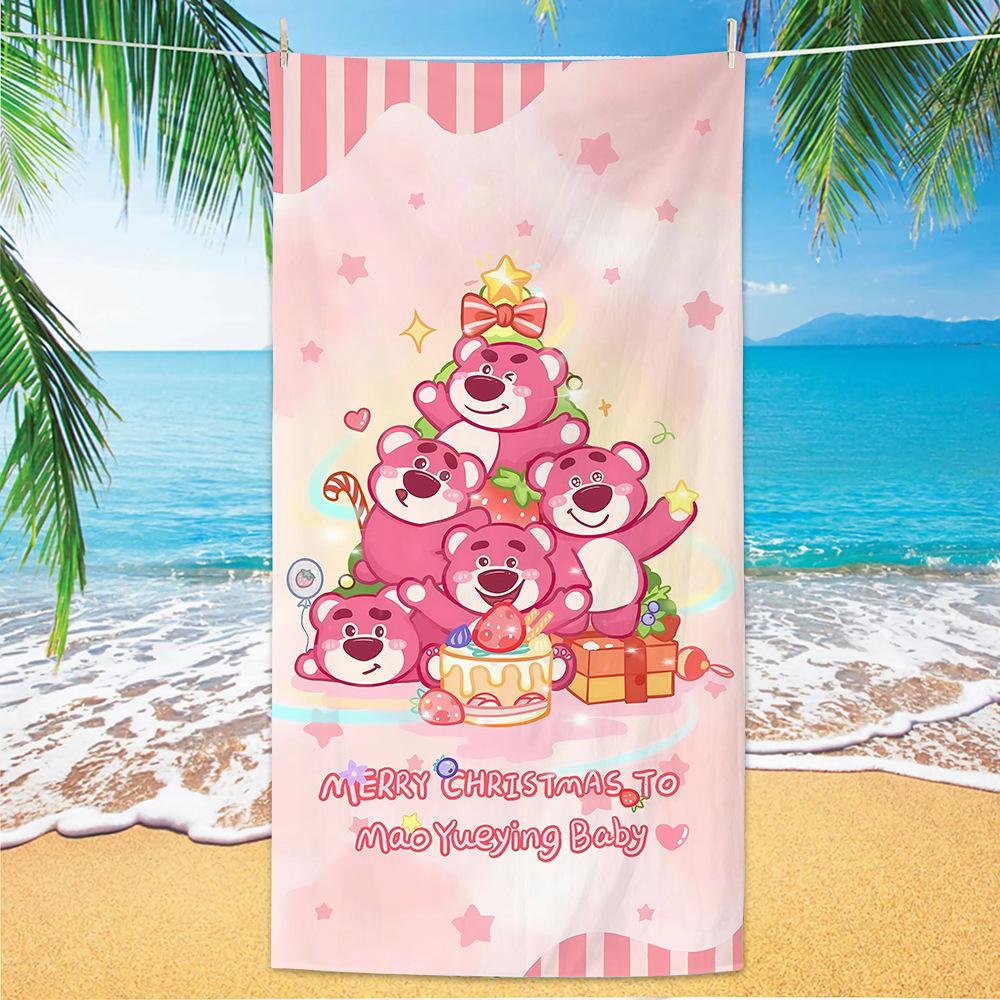 Cute Strawberry Bear Beach Towel Microfiber Printed Children'S Trumpet Cartoon Bear Beach Towel