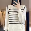 Fake Two-piece Knitted Sweater Women's Spring and Autumn New Long-sleeved Retro Striped Pullover Sweater Top