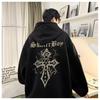 Mens Hoodie Cross Print High Street Trendy American Vintage Loose Fit Casual Sweatshirt