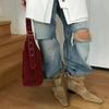 Кожа Замша Винтаж Маленький Квадратный Носок Двойной Способ Носки Складной Толстый Каблук Пряжка Ремень Полусапоги Женские Осенне-зимние Ботинки Мартин Короткие Ботинки