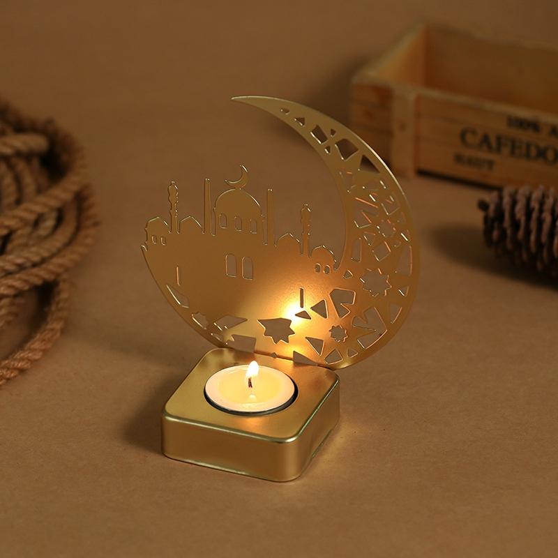 Metal Candle Holder Islamic Muslim Party Decor Eid Mubarak Candle Sticks Dinner Table Ornaments Ramadan Kareem Decorations