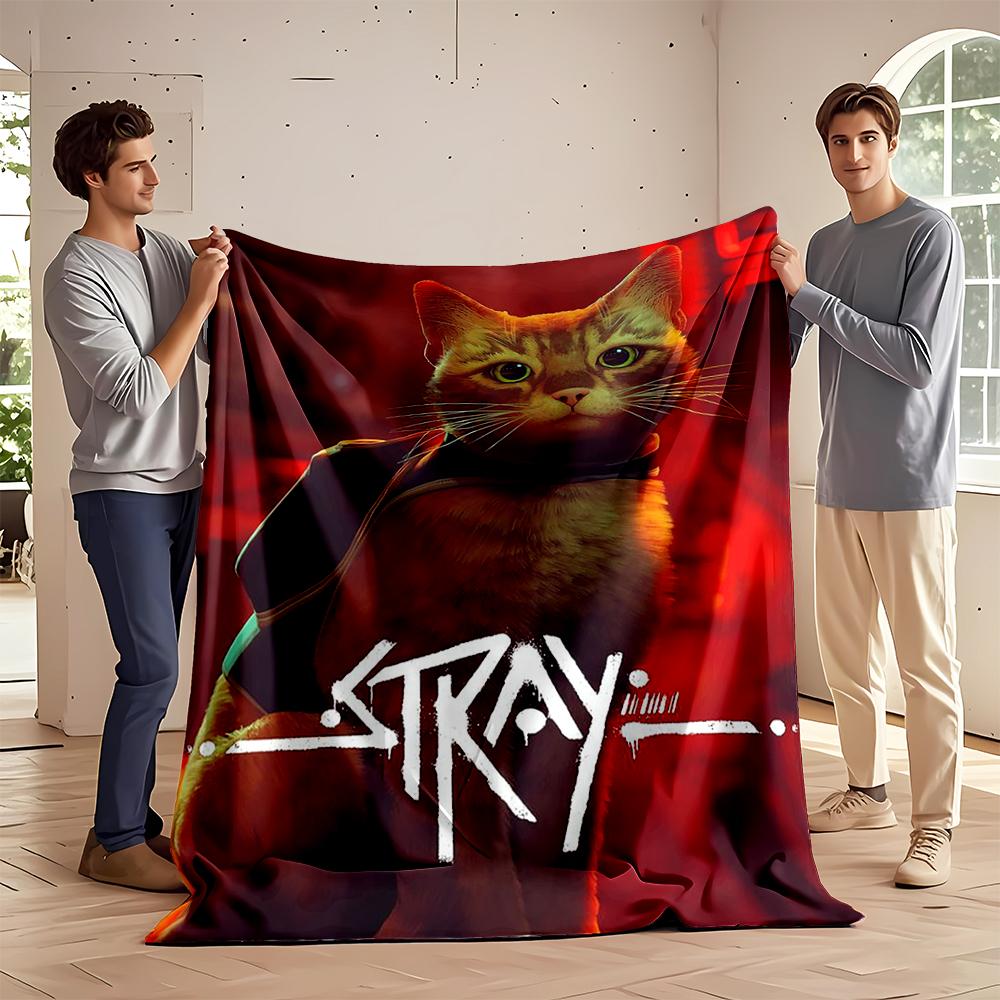 "Stray Cat with Backpack Red Urban Design Flannel blanket for bedroom, living room, sofa, and nap sofas"