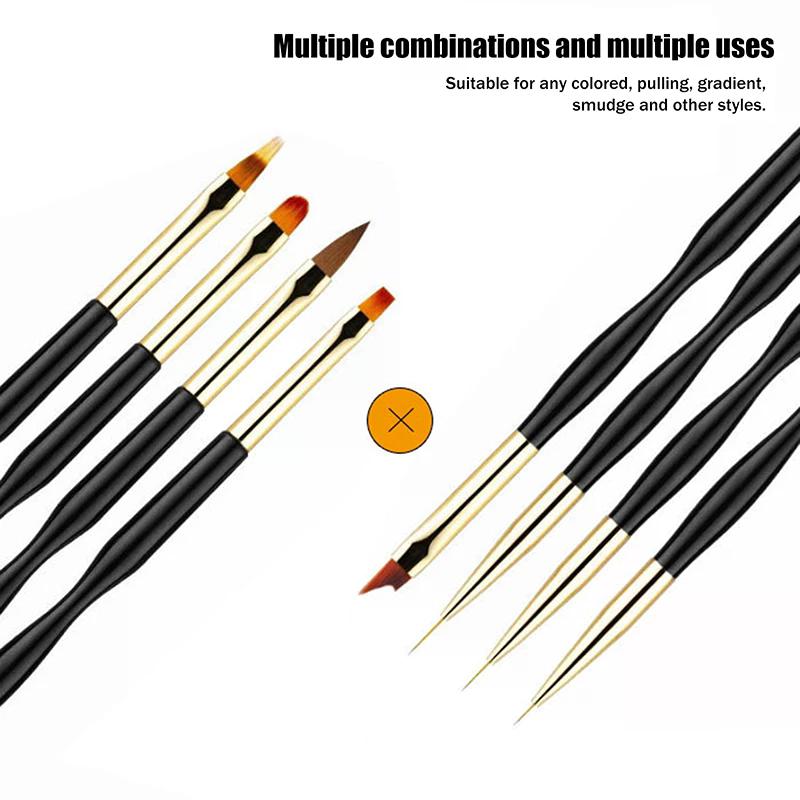4Pcs Dual-ended Nail Brush Acrylic Nail Art Brushes Professional Gel Nail Polish Liner Flower Painting Drawing Manicure Tools