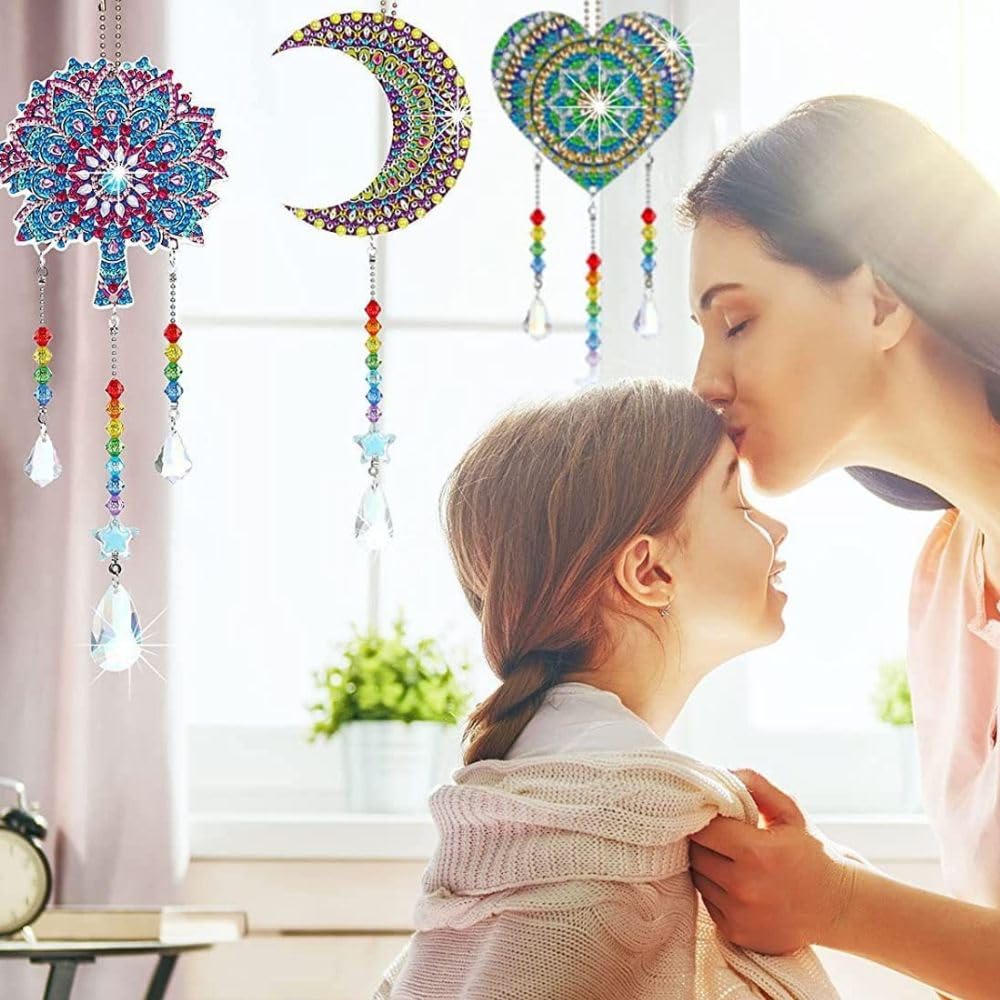 Алмазная мозаика Ловец солнца Кристалл DIY Декор для детей и начальной школы Самостоятельное творчество для летних каникул Набор из 3 предметов Двусторонний ловец солнца,