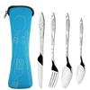 4Pcs/set Dinnerware Portable Printed Knifes Fork Spoon Stainless Steel Family Camping Steak Cutlery Tableware with Bag