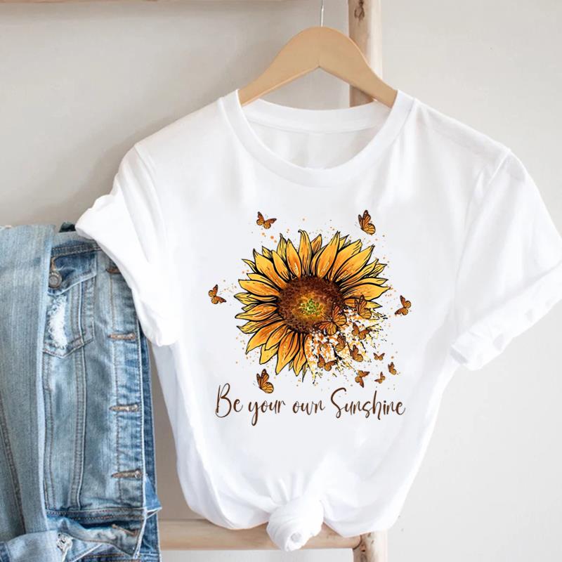 (Азиатский размер) Женская футболка с принтом пчелиного цветка, милая женская футболка 90-х годов, верхняя одежда, повседневная модная футболка с короткими рукавами, женские футболки с графическим рисунком