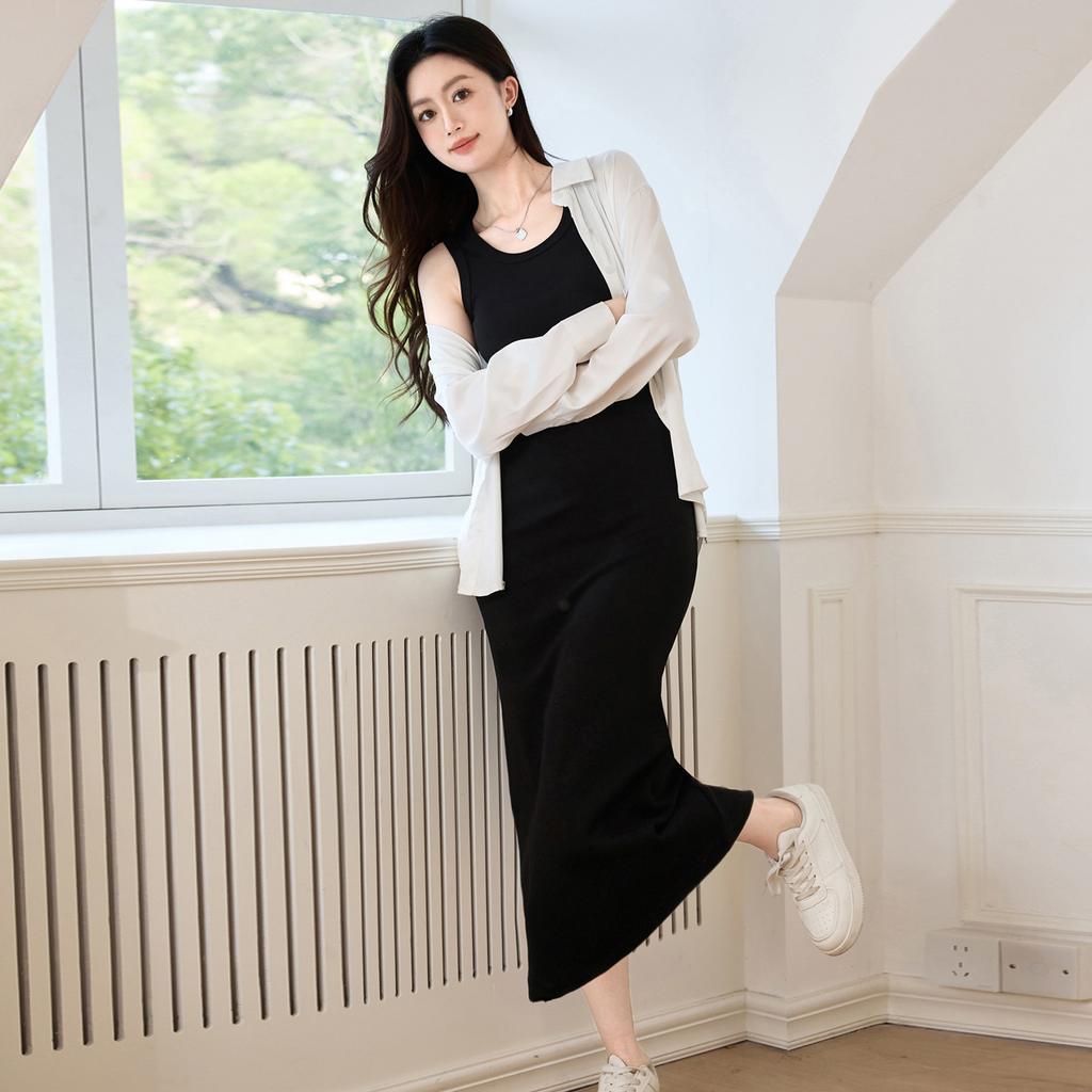 Платье-майка выше колена для женщин, летнее, из чистого хлопка, новое, облегающее, с тонкой внутренней длинной юбкой