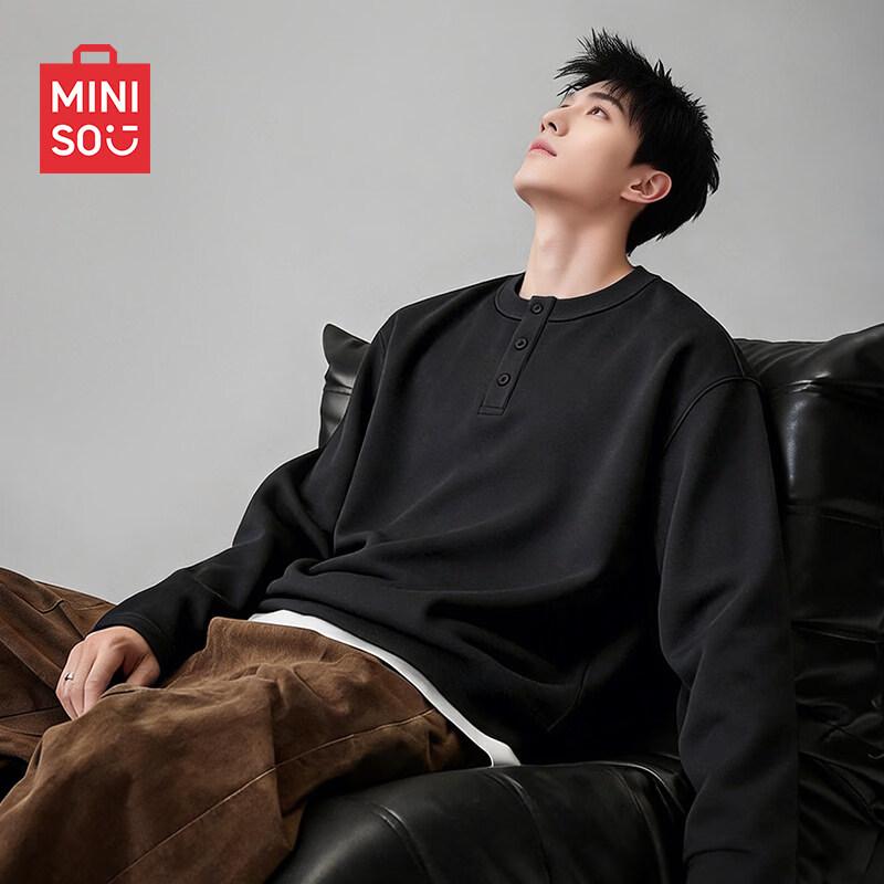 MINISO Мужская антибактериальная футболка-henley с длинным рукавом