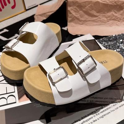 Версия из мягкой кожи~ Миссис. Чен, те же маффины на толстой подошве, однословные маленькие сандалии, тапочки для пляжа, женская обувь