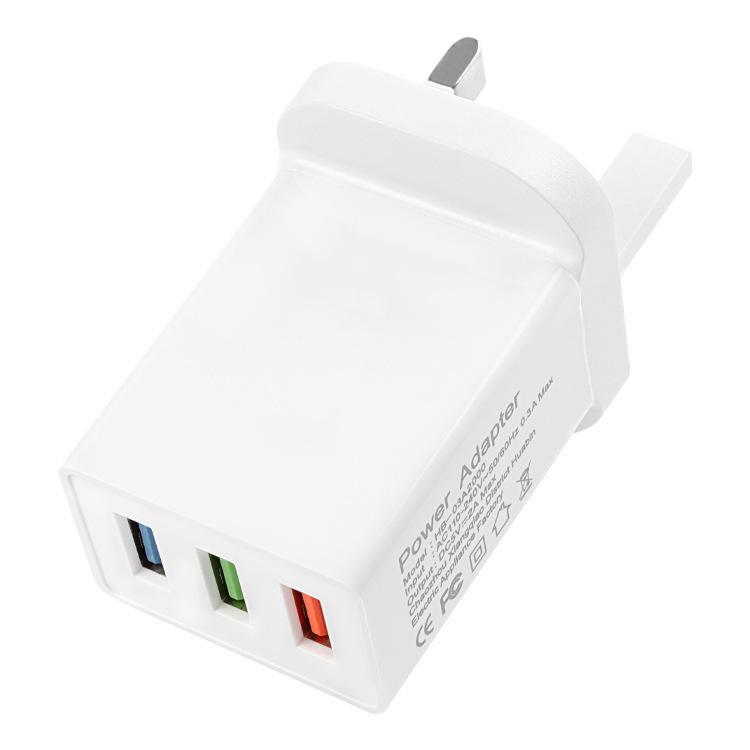 Сертифицированный CE Стандартный для Великобритании 3-портовый 5V USB Адаптер Быстрой Зарядки (5В3А/5В2А/5В1А)
