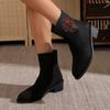 Casual Women's Ankle Boots 2024 Autumn Winter Warm Cotton Shoes Women Suede Mid-heel Embroidered Square Heel Mid-tube Booties