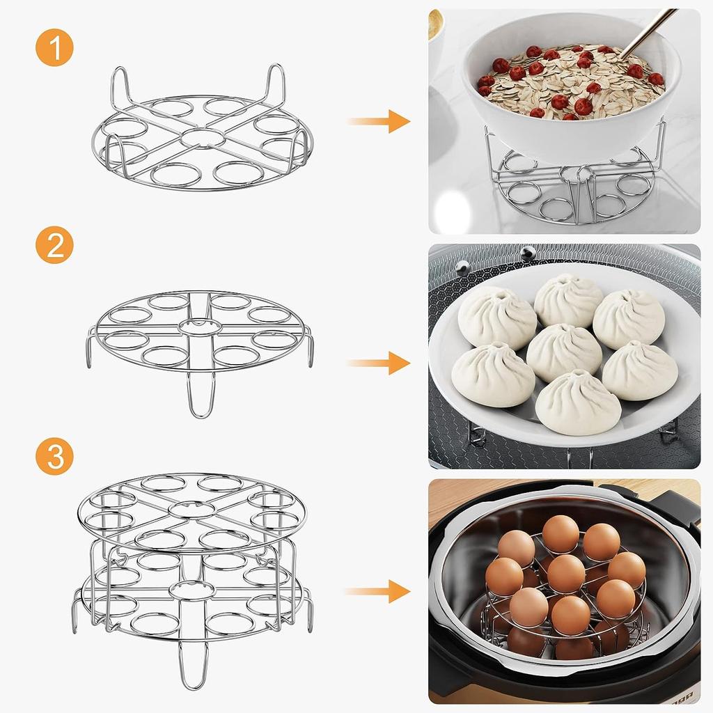 Egg Steamer Rack - Stainless Steel Trivet for 6, 8 Quart Pressure Cooker, Compatible for Instant Pot Accessories, Cooks 18 Eggs