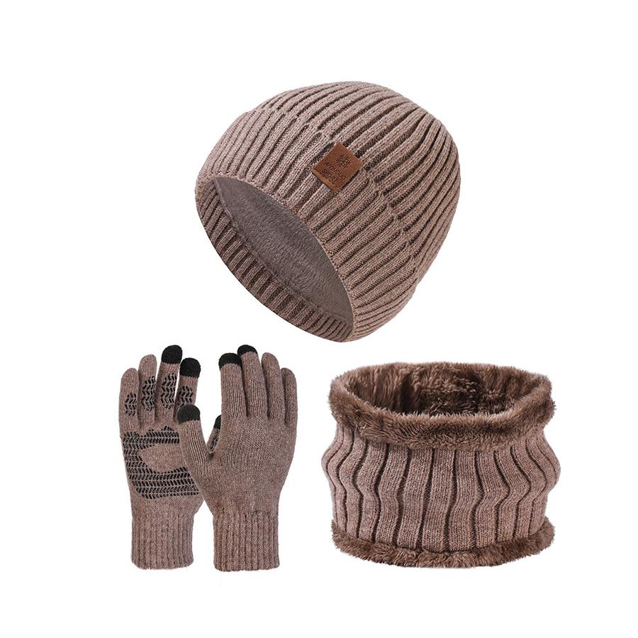 Мужская зимняя шапка, шарф, перчатки, комплект, высокая эластичная толстая двухслойная защита ушей, вязаная шапка