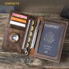 Black Angel Vintage Leather RFID Passport and Document Holder with AirTag Slot for Family and Travel