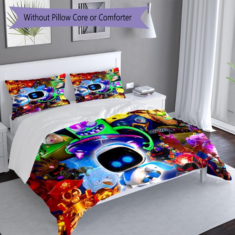 3pcs Astro Bot pattern bedding set duvet cover set includes duvet cover &pillowcases, perfect all season bedroom decoration & gift