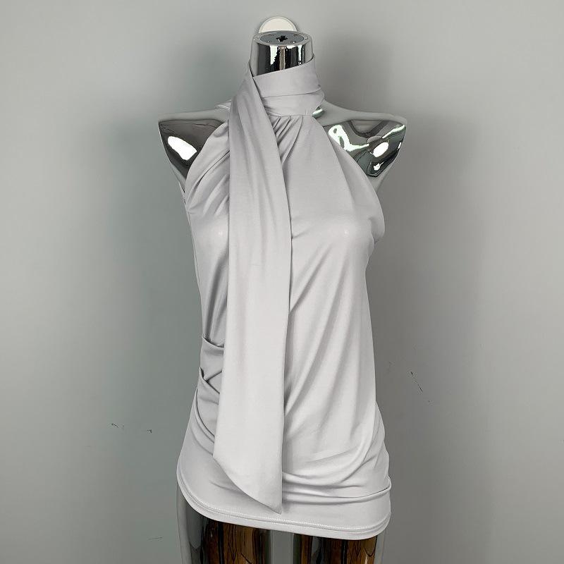 Жилет Dongdaemun Slim Fit Halter Neck Vest – универсальный женский топ с лентами, подчеркивающий ключицы и фигуру