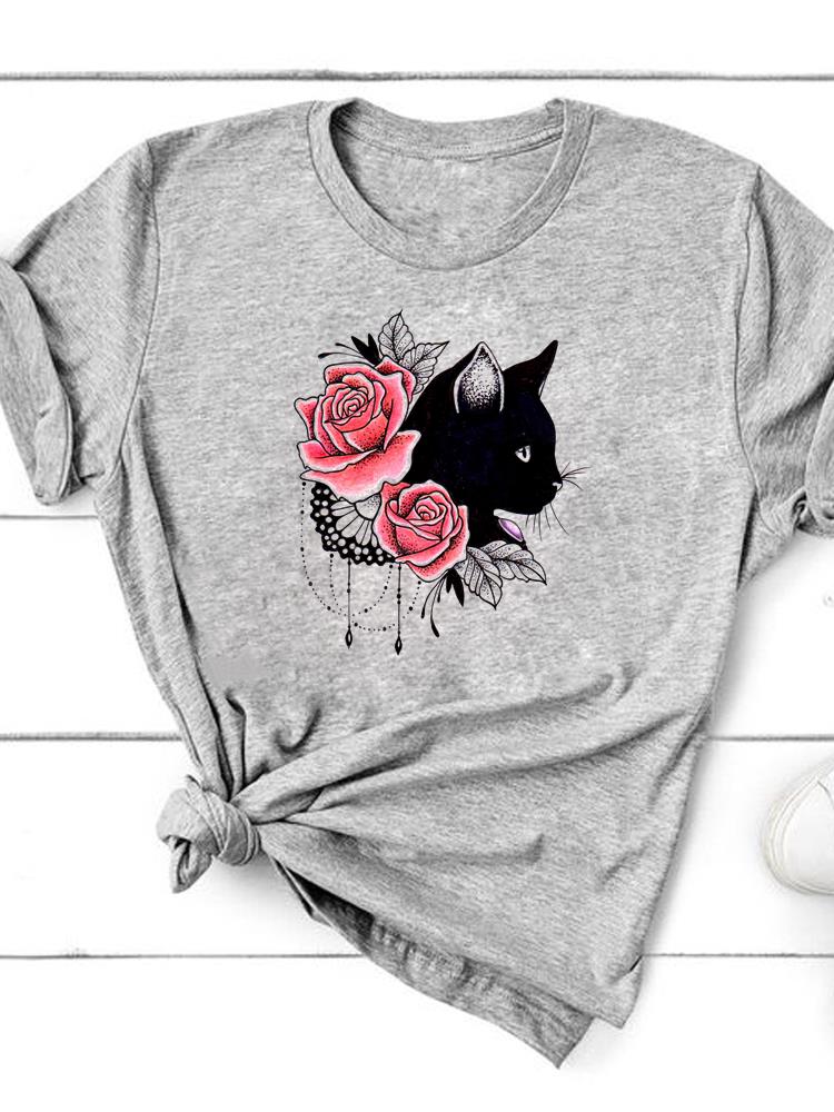 Paw Cat Dog Love Heart Trend Graphic T-shirts Clothing Summer Cotton Tops Fashion Short Sleeve Women Print T Shirt Tees