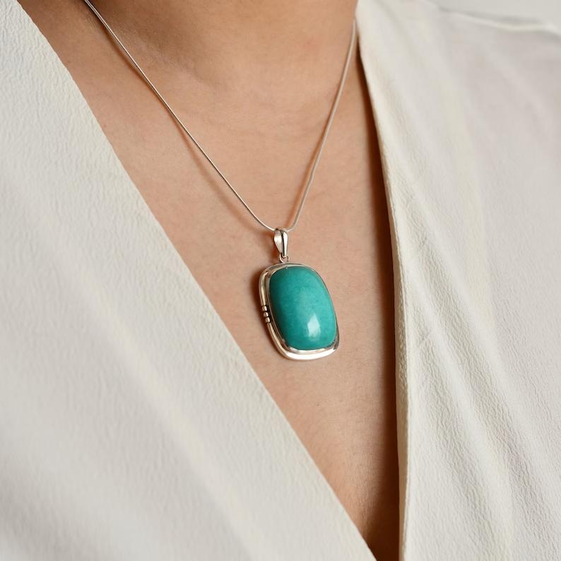 Turquoise Pendant, 14 Carats, Statement Turquoise Gemstone 925 Silver Necklace For Mother Gift Jewelry For Beloved