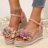 Vintage Flowers Wedge Heel Sandals Women Summer Beach Non Slip Platform Sandals Woman Ankle Srtrap Thick Bottom Sandalias Mujer