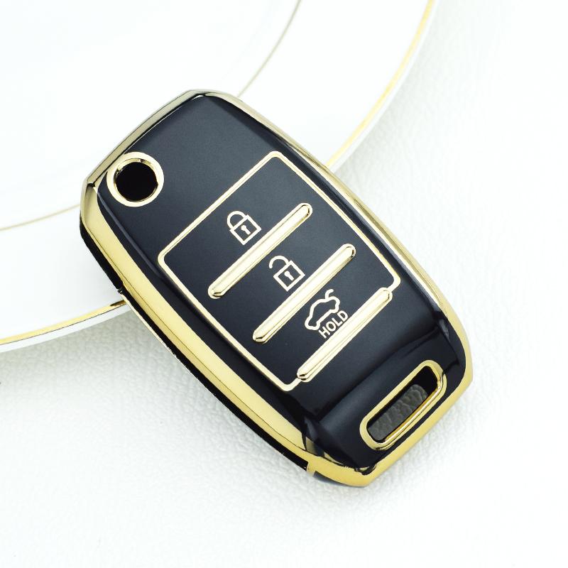 3 Buttons Gold Edge Auto Shell Fob For KIA Sportege Picanto Optima Soul Ceed RIO 3 K2 K3 K4 K5 Sorento Forte Stinger Cerato TPU Car Key Case Cover