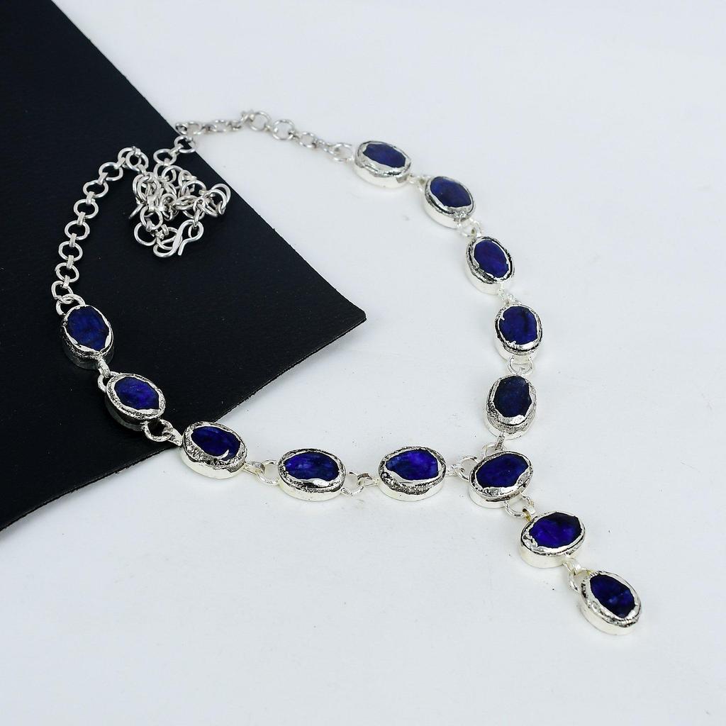 Beautiful Blue Sapphire Gemstone Handmade Jewelry 925 Sterling Silver Necklace,Blue Sapphire Silver Necklace For Wife, Unisex Necklace, Gift