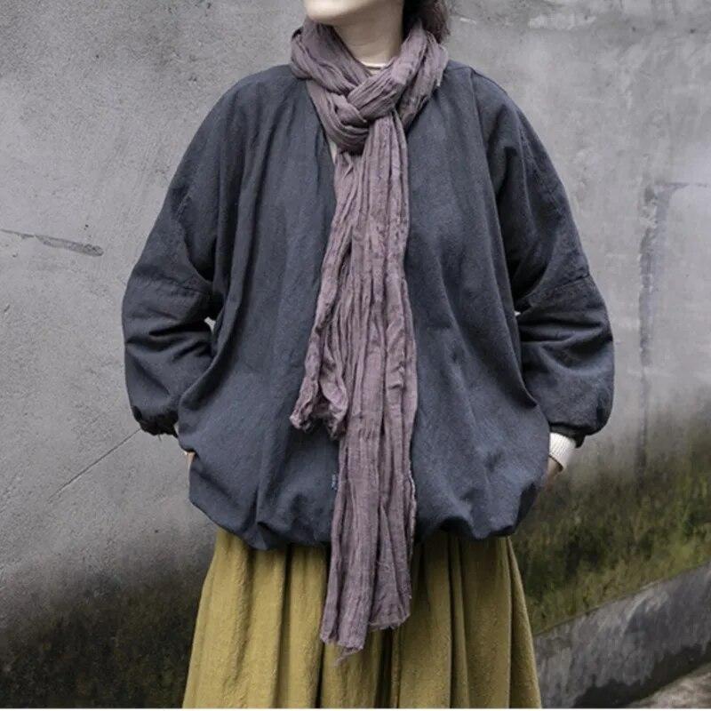 Johnature Женские теплые парки в китайском стиле с v-образным вырезом и длинным рукавом, черно-серые зимние пальто на пуговицах, свободные женские винтажные парки