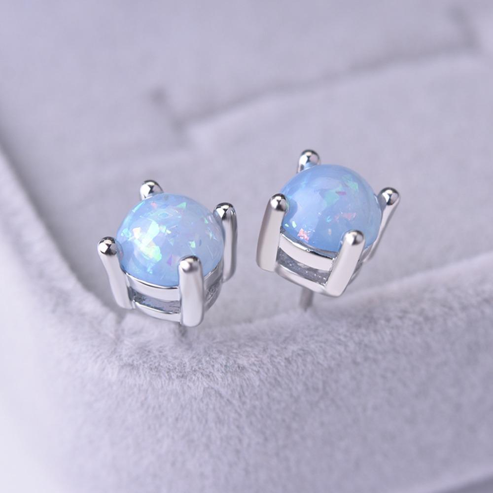 6MM Opal Earrings for Women Sterling Silver Plated Opal Stud Earrings Elegant Gift