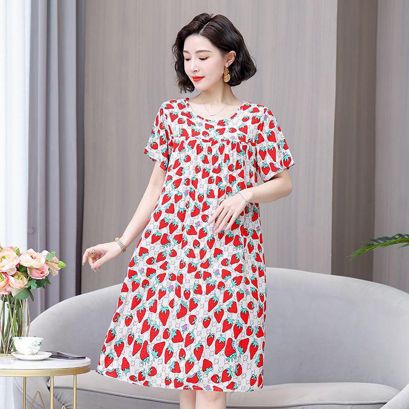 Женское летнее свободное платье с короткими рукавами, домашняя одежда, хлопковая шелковая пижама