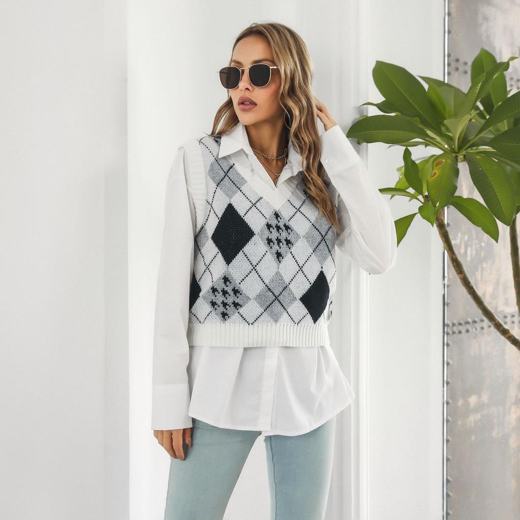 GMXIA Женская мода, повседневный ромбовидный принт, лето-весна, с коротким рукавом, v-образным вырезом, трикотажные короткие рукава