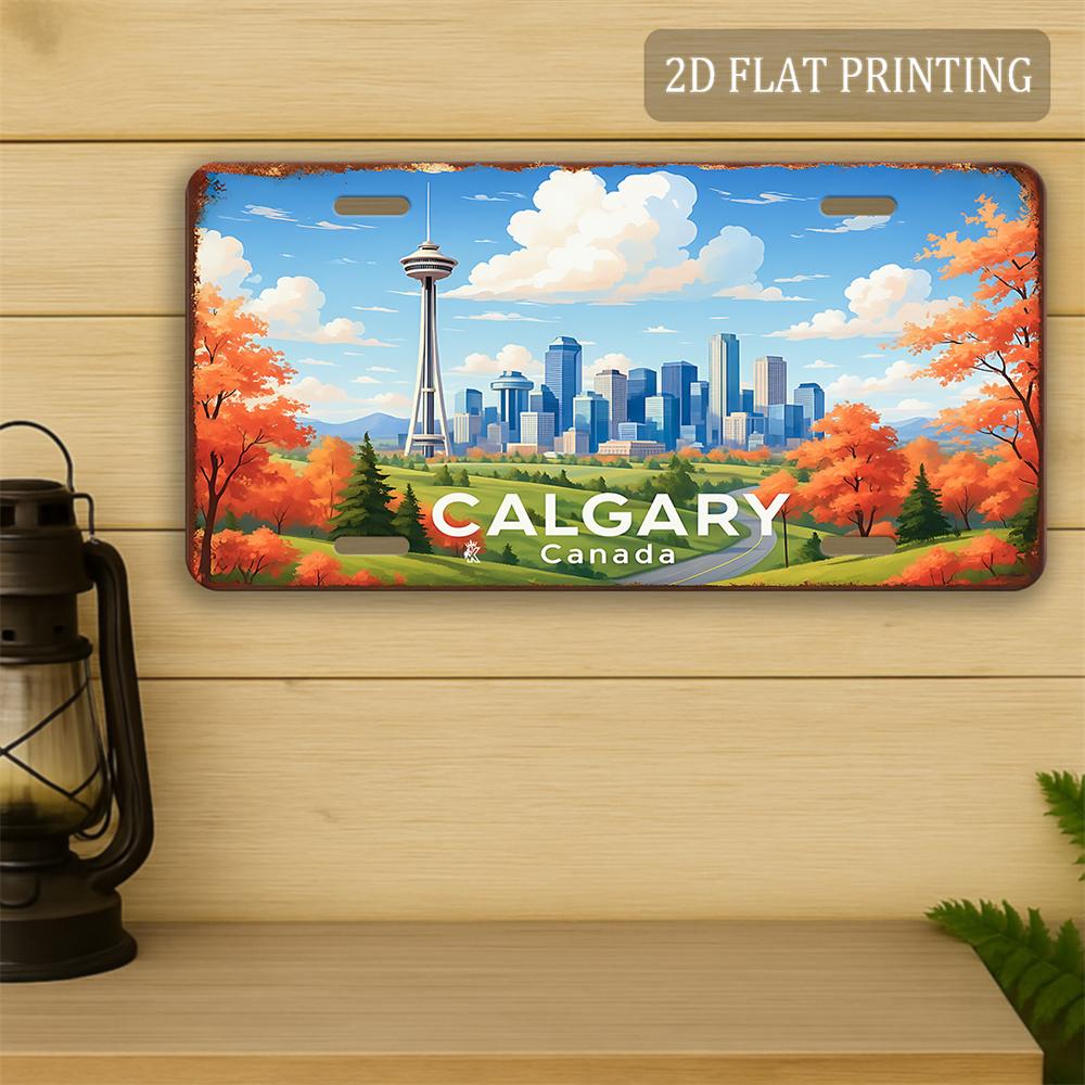 D Flat Printing Винтажная Потертая CALGARY Канада с Осенним Городским Пейзажем Иллюстрация Алюминиевая Жестяная Картина Номерной Знак