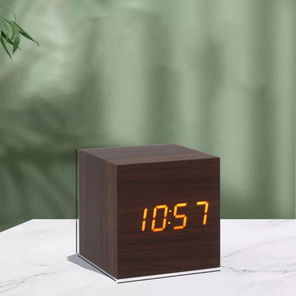 Wood Digital LED Alarm Clock Retro Desk Clock Art Ornaments Glow Clock School