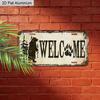 Плоский 2D, 1 шт. Алюминиевая табличка "WELCOME" с изображением медведя и отпечатком лапы, 12''x6'', в стиле деревенской хижины и лесного домика, для декора стен и автомобиля, для прихожей, крыльца, домика у озера