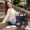 Elegant Purple Flower Pattern Tote Bag Casual Large Capacity Portable Handbag for Daily Use