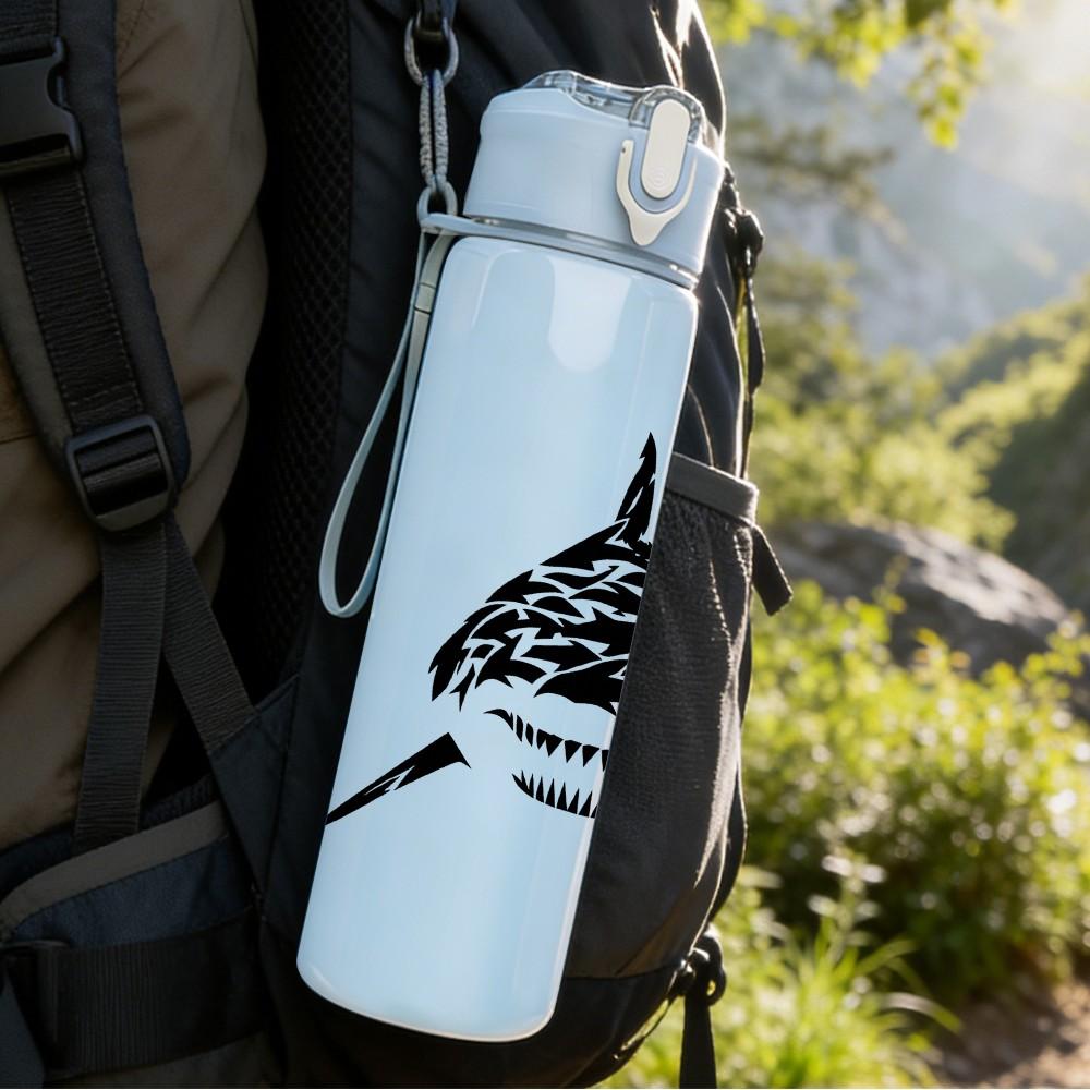 1PC Shark Head Black Line Art 750ml Color Plastic Sports Water Bottle Leakproof Flip Straw Lid Suitable for Sports Office Home Use