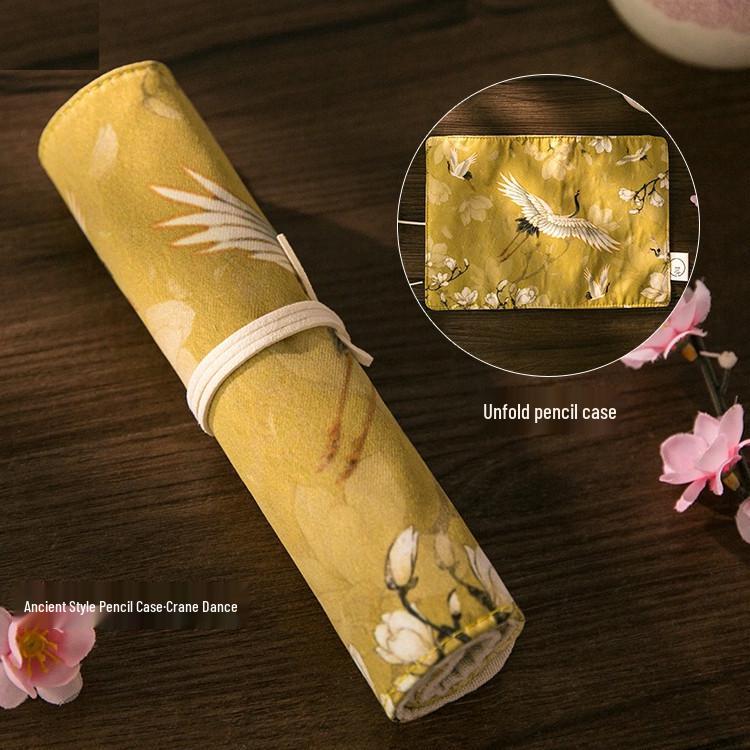 Креативный пенал-рулон Jiujiu Stationery в ретро-стиле с китайскими мотивами - Большой вместимости, из японской ткани