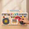 Kids Busy Board with Light Led,Switches,Music,Toddler Early Development Wooden Radio Sensory Toy