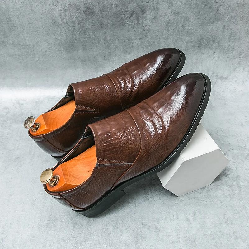 Кожаные туфли Мужские мокасины Slip On Деловая повседневная обувь для отдыха Классические туфли на высоком каблуке Мужская обувь Мужские мокасины