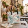  Boho Wave Print Tote Bag Casual Large Capacity Canvas Shoulder Bag for Daily Use Shopping Travel