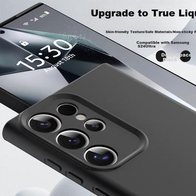 Чехол для телефона Samsung S24 Ultra, Премиальный Жидкий Силикон Мягкий, Полная Защита Линз, Ударопрочный, Однотонный, Простой, Черный Внешний Чехол