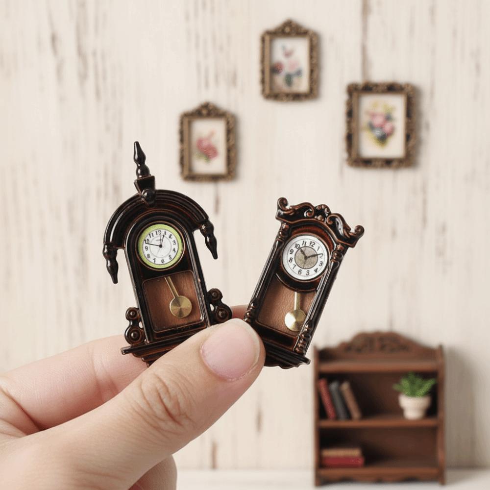 Movable Pendulum Dollhouse Wall Clock Wooden Design Pendulum Clock Study Room Decor