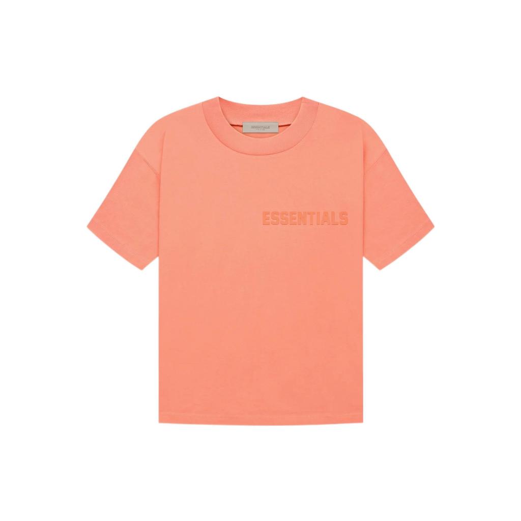 Fear of God Essentials Fw22 Ss Футболка Коралловый Логотип Бархатистый Круглый Вырез Пуловер Короткий Рукав Американская Тяжелая Футболка Унисекс Коралловый Красный FOG-FW22-084