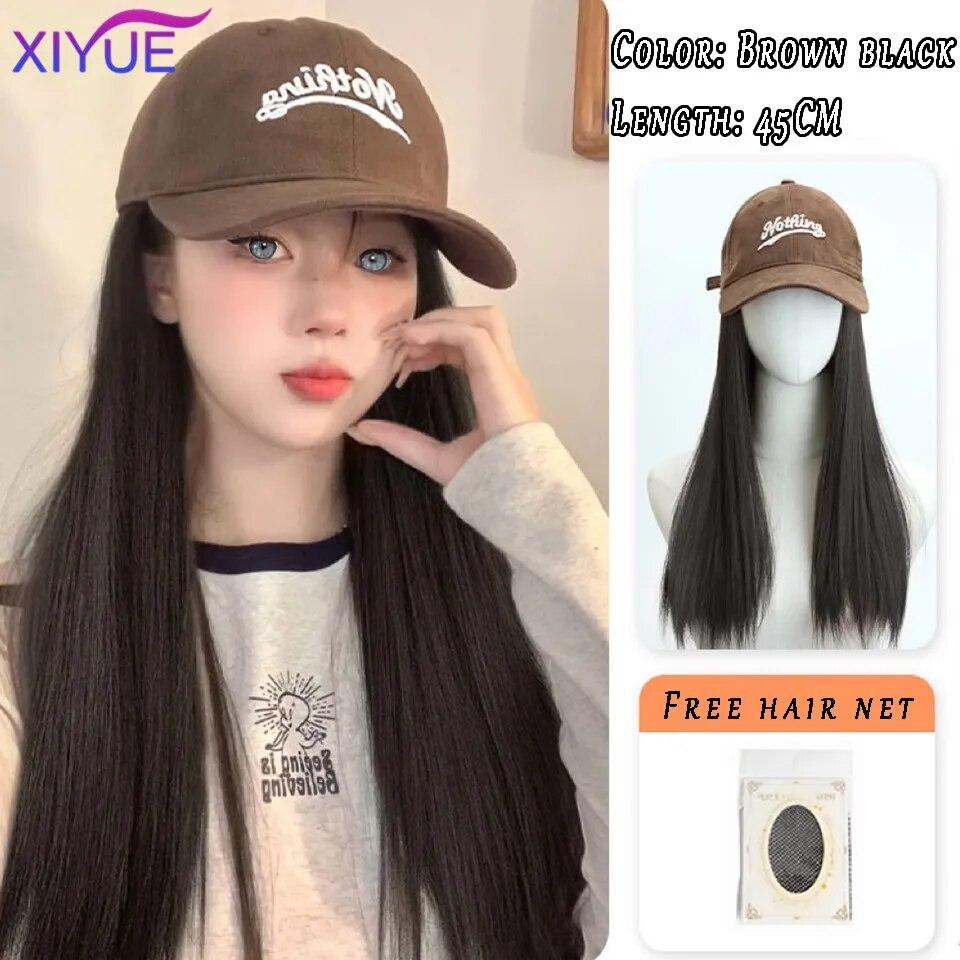 Шляпа, парик, женские длинные волосы, цельный, женская мода, ленивые, слегка вьющиеся волосы, бейсболка, парик, полное покрытие головы