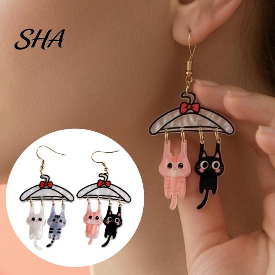 Whimsical Animal Theme Accessories 1 Pair Cute Cat Dangle Drop Earrings for Women, 2D Acrylic Cartoon Kitten Playful Accessory Gift Hang on