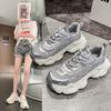 Летние спортивные кроссовки на толстой подошве, увеличивающие рост, в стиле папиных кроссовок, женские, с круглым носком, на шнуровке, корейская версия, ретро, универсальные, дышащие, из сетки, повседневные