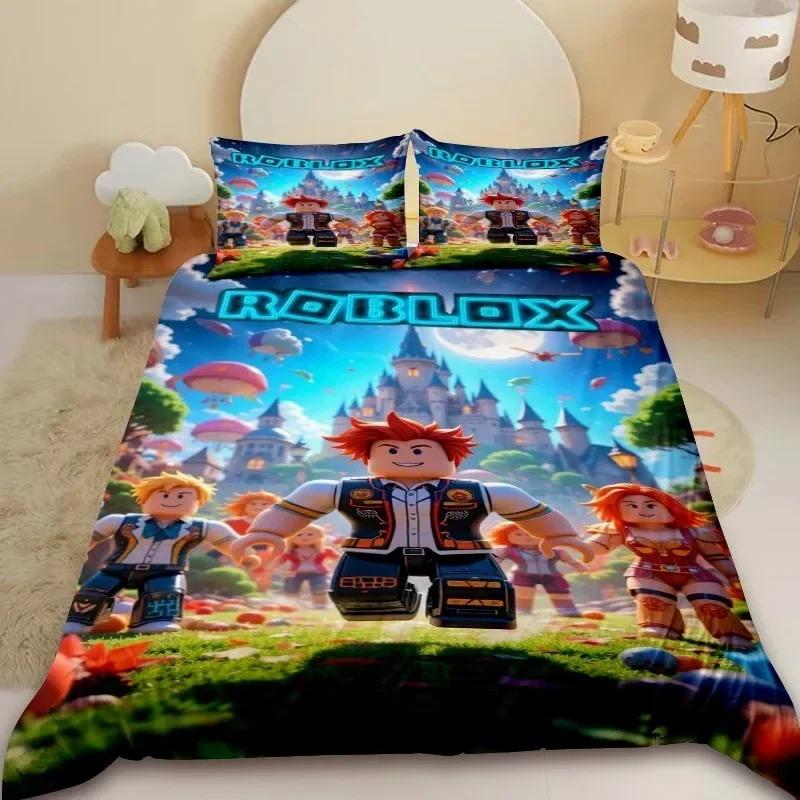 Cartoon Avat R-RobloxeS Bedding Set 2/3Pcs Duvet Cover with Pillowcases Comforter Cover for Kids Boys Bedroom Decor Queen 2/3pcs