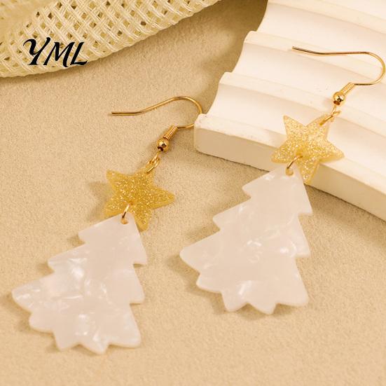 Christmas Party Fashion Accessories 1 Pair Tree Earrings, Glitter Acrylic Star Xmas Shape Decorative Earrings for Outfits Dangle Holiday Festive