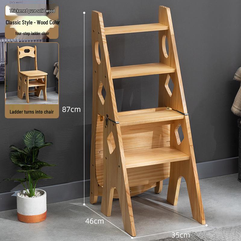 Solid Wood Folding Ladder Chair: Dual-Use Indoor Step Stool and Multifunctional Staircase.