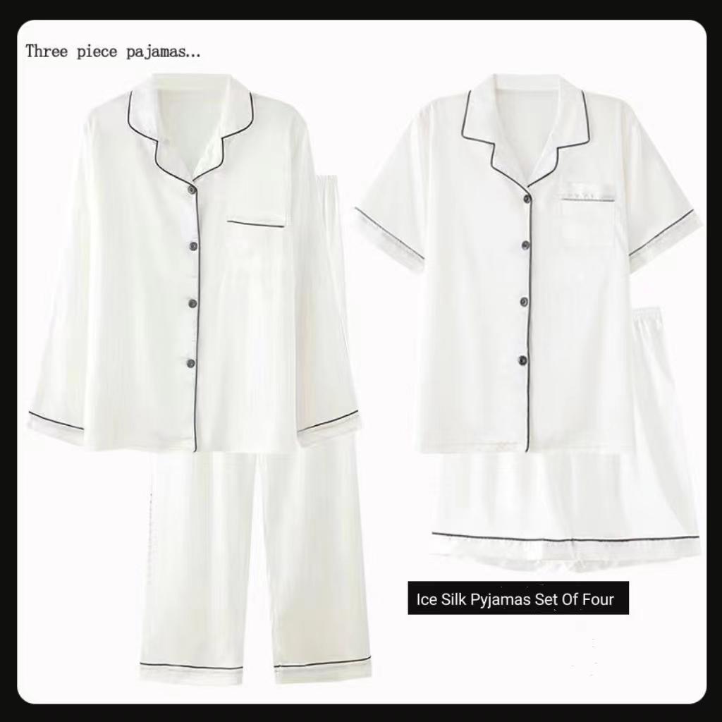 Женская пижама из четырех предметов, весна и осень, летняя пижама для пар, женская, из тонкого шелка, для дома, мужская пижамная одежда, комплект