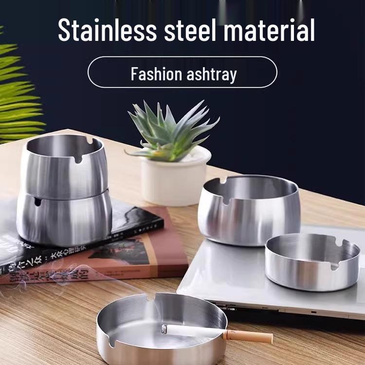 Newcomer 0.1 Drop-Proof Round Stainless Steel Ashtray for Home, Hotel, or Cafe – Creative Minimalist Design
