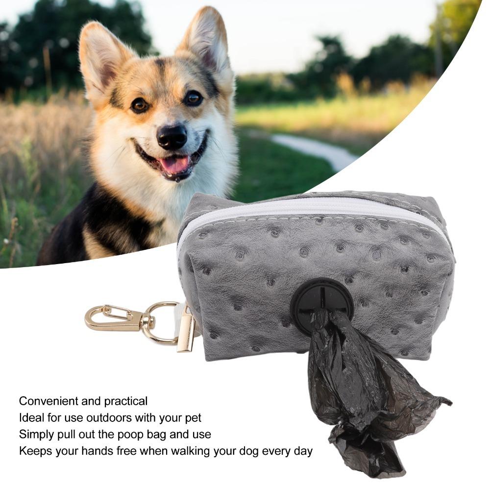 Ostrich Grain Surface Dog Poop Bag Dispenser Leash Hanging Bag Daily Dog Walking